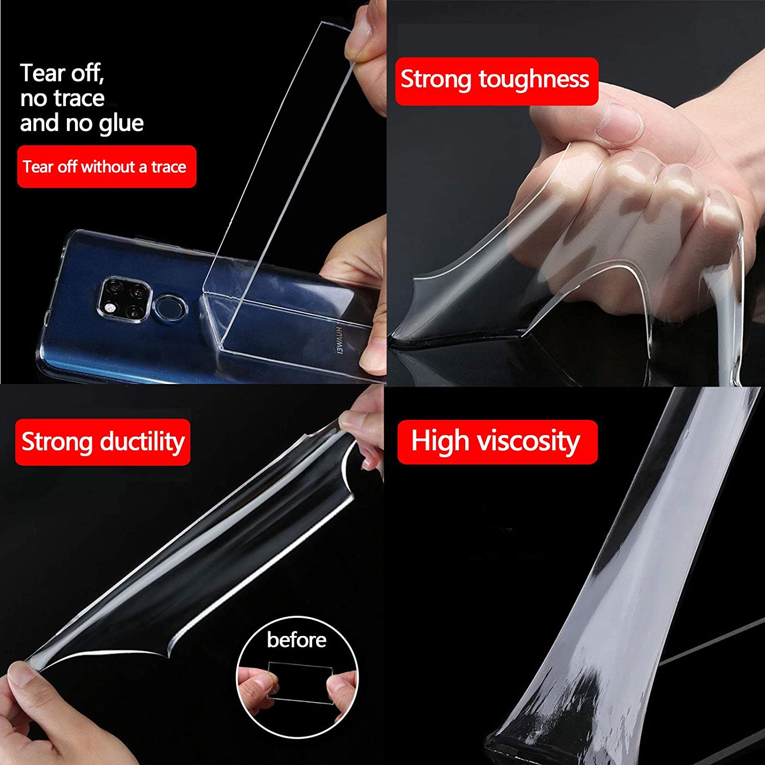 5m/16.5ft Nano Tape Reusable , Washable Strong Wall Tape Removable Transparent Nano Adhesive Tape for Home and Office
