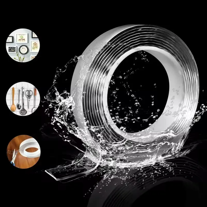 Factory OEM Free Size Custom Waterproof Reusable Transparent Jumbo Roll Clear Adhesive Film Single Double Sided Nano Tape