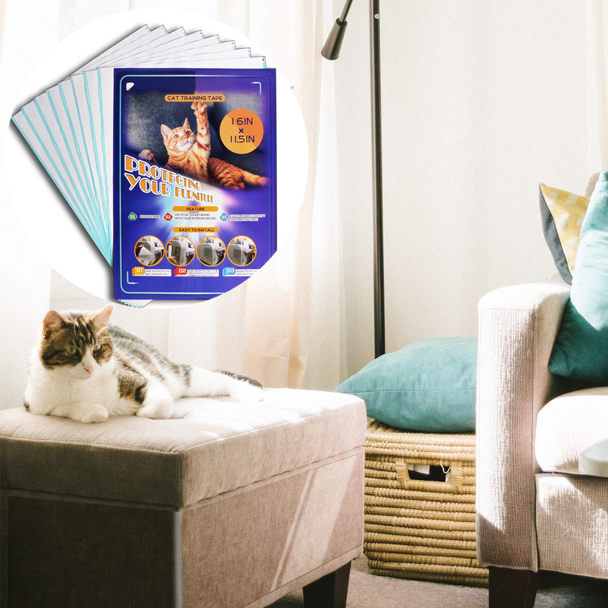 UPGRADED Pre Cut No Residue Clear Double Sided Sticky Anti Cat Scratch Deterrent Tape Anti Scratch Cat Tape
