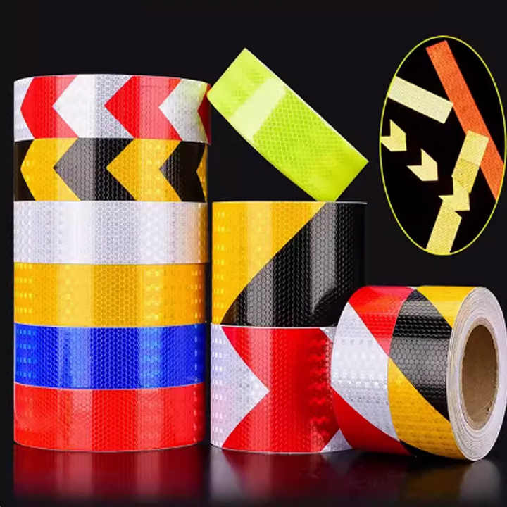 Yellow and Black Lattice Printed PVC Reflective Warning Tape Single Sided Barrier Acrylic Adhesive Tape for Safety