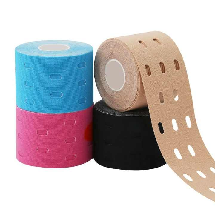 Factory Direct Sale 5cmx5m Pre-cut Punch Hole Athletic Strapping Kinesiology Tape Tape Breathable Perforated Athletic Tape
