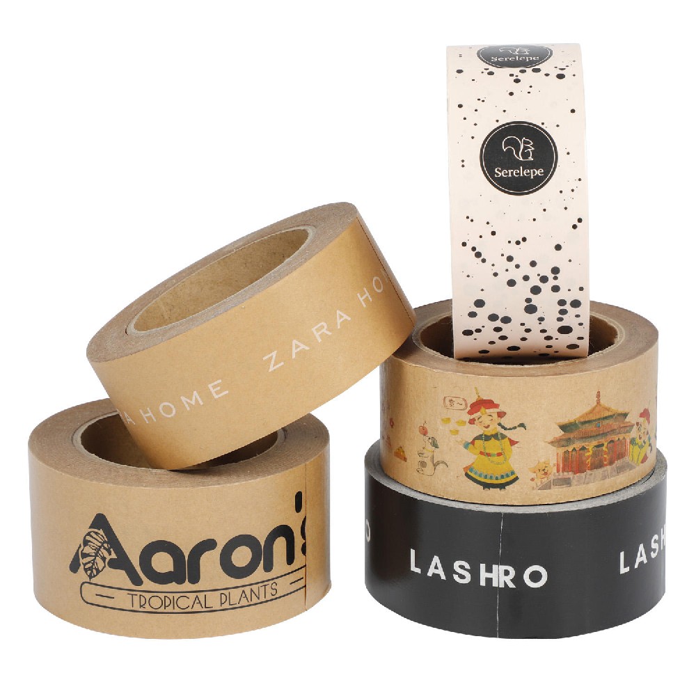 Branded Shipping Biodegradable Eco Friendly Reinforced Wet Water Activated Reinforced Gummed Kraft Paper Adhesive Tape