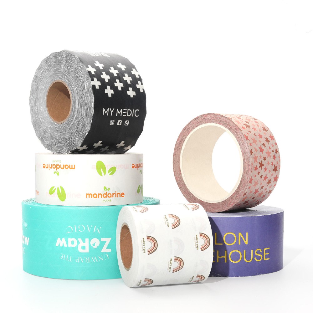 Custom Printing Logo Adhesive Paper Reinforced Shipping Black Packing Kraft Paper Tape