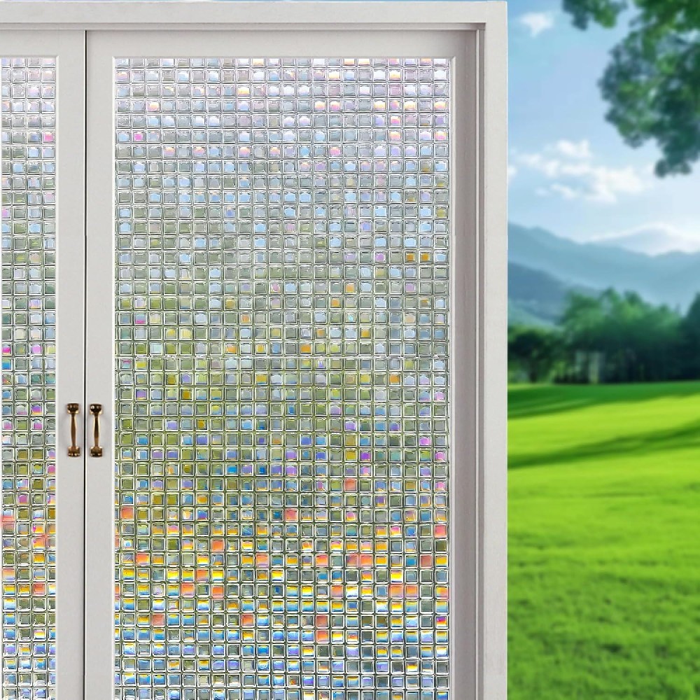 Window Privacy Film Mosaic Glass Door Privacy Film Stained Cling 3D Decorative Window Sticker Self-Adhesive Vinyl Film