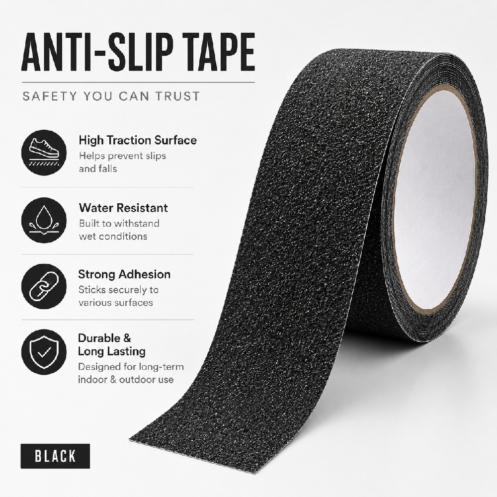 Black Anti-Slip Tape – Heavy Duty Waterproof Grip Tape for Stairs, Ramps, Floors & Walkways