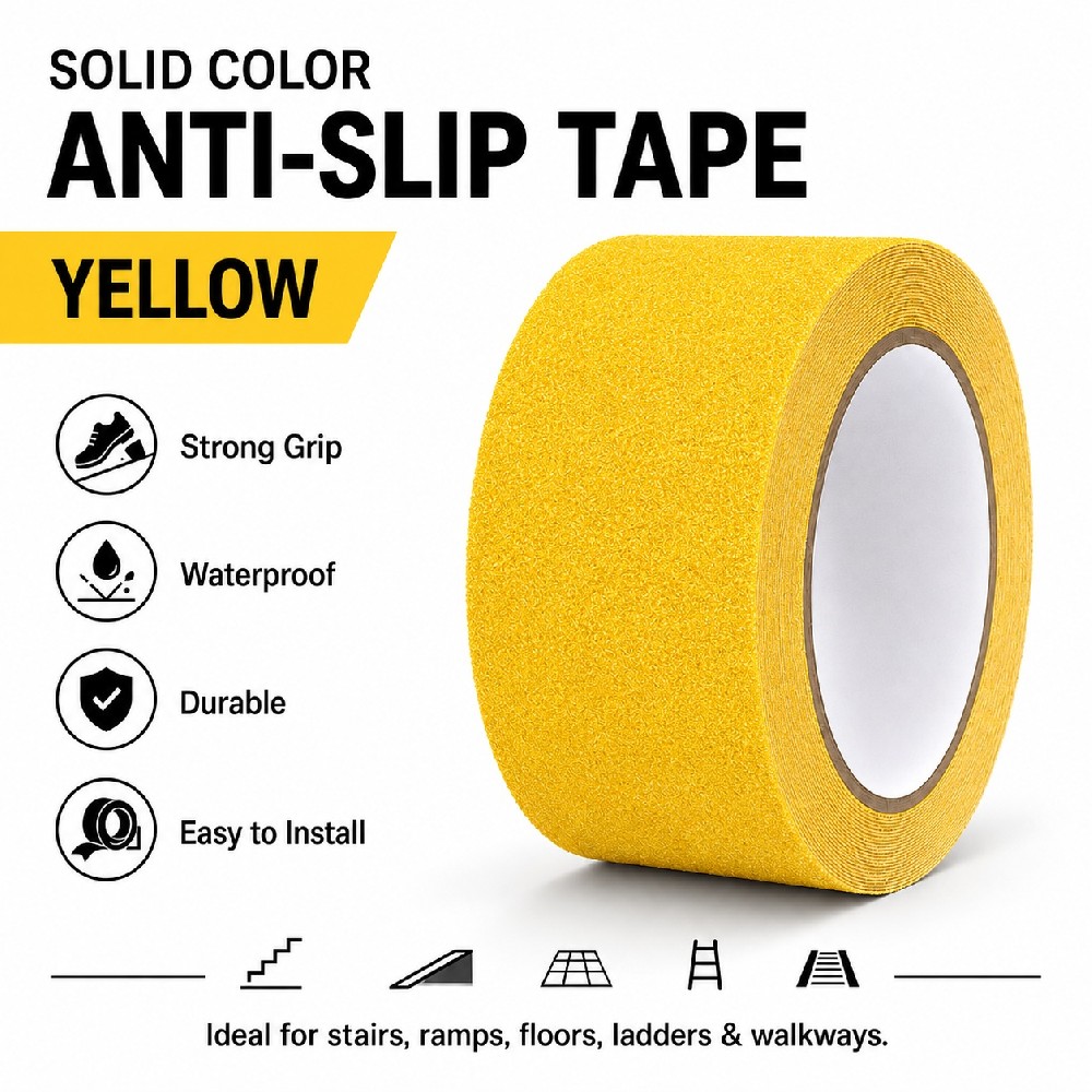 Solid Yellow Anti-Slip Tape – High Visibility Non-Slip Safety Tape for Stairs, Floors, Ramps & Walkways