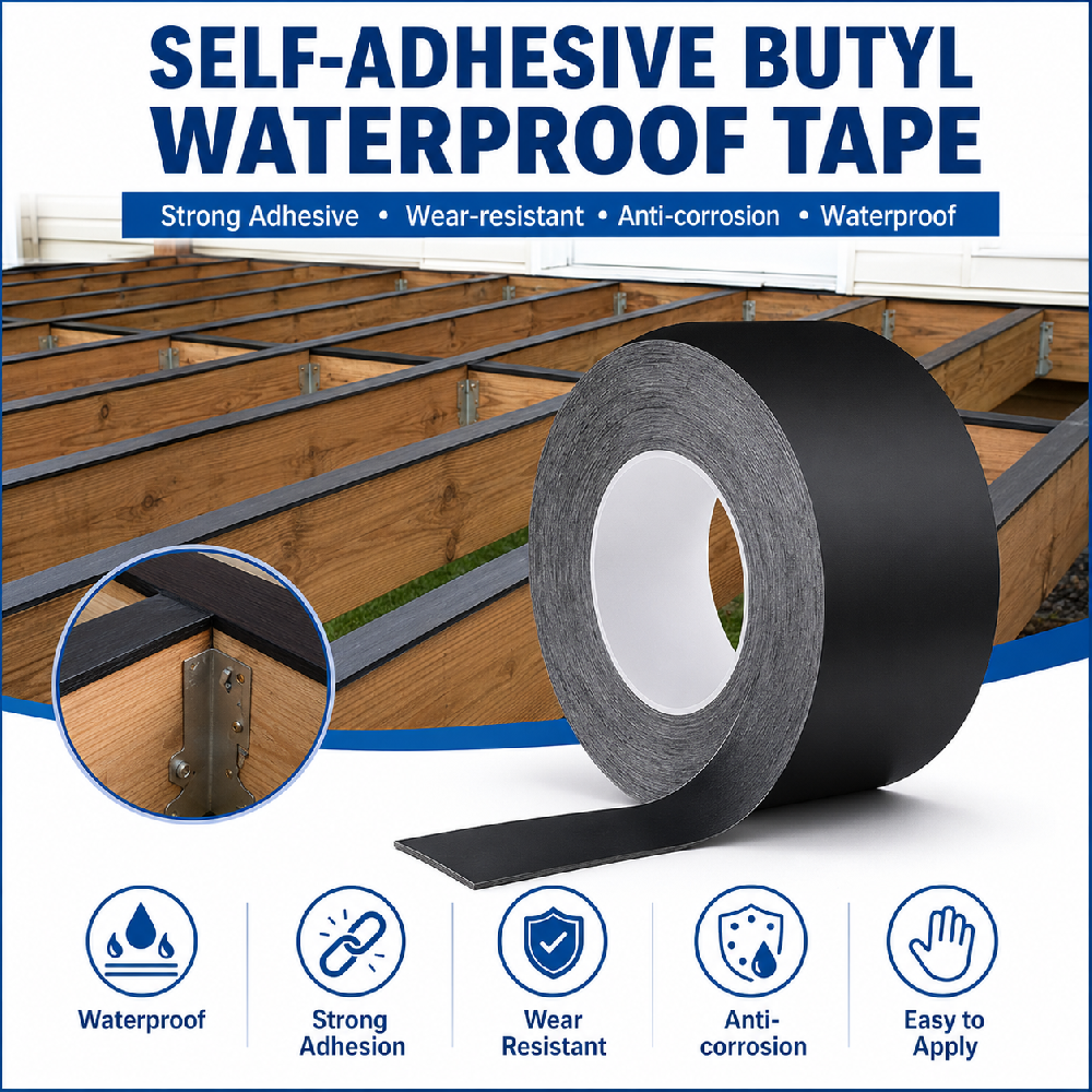 Self-Adhesive Butyl Waterproof Tape – Heavy Duty Joist Sealing Tape for Decking, Wood Beams & Outdoor Repair