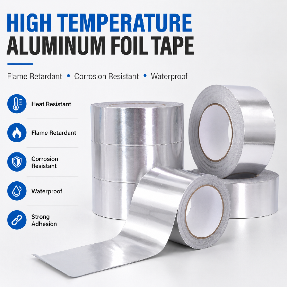 High Temperature Aluminum Foil Tape – Heat Resistant Waterproof Sealing Tape for HVAC Ducts, Metal Roofs & Insulation
