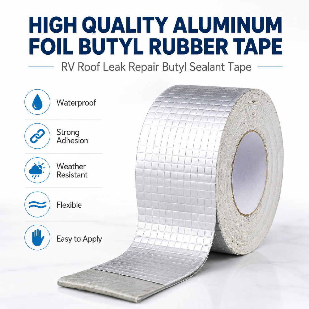 Aluminum Foil Butyl Rubber Tape – RV Roof Leak Repair Waterproof Sealant Tape for Roofs, Vents, Windows & Joints
