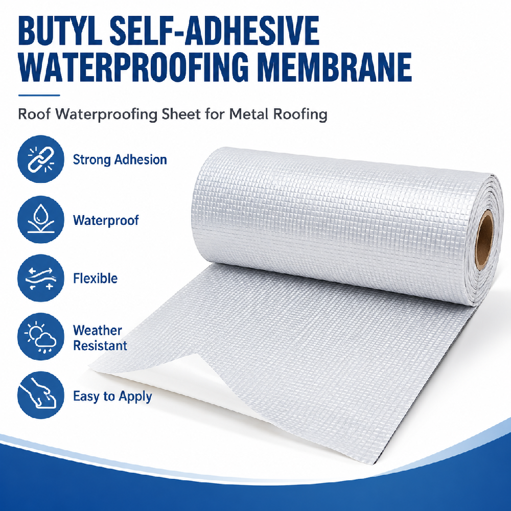 Butyl Self-Adhesive Waterproofing Membrane – Roof Waterproofing Sheet for Metal Roofing, Seams, Joints & Leak Repair