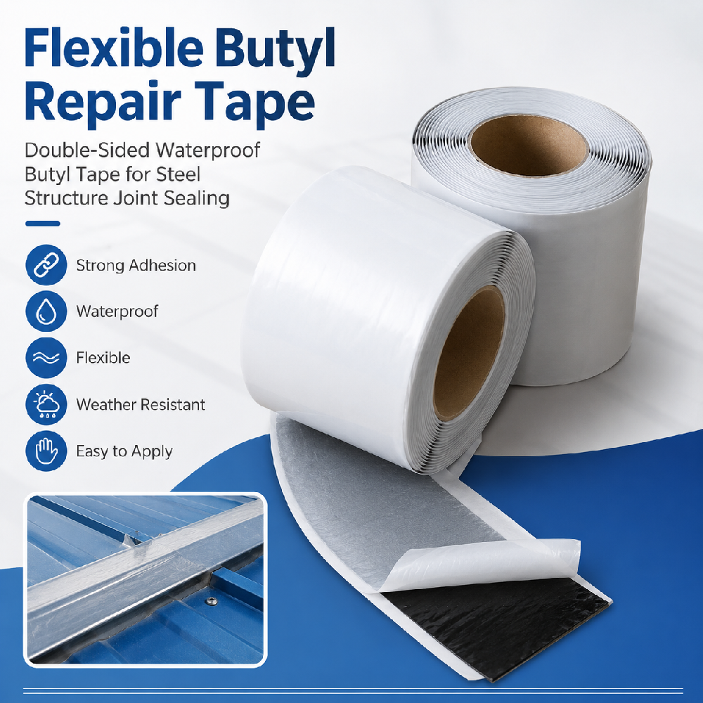 Flexible Butyl Repair Tape – Double-Sided Waterproof Butyl Tape for Steel Structure Joint Sealing